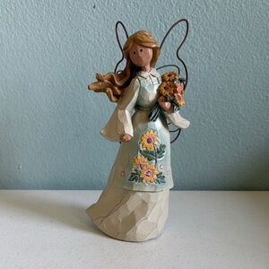 Ganz Hand-Painted Sunflower Angel Figurine Carved Wood Look 7.75”